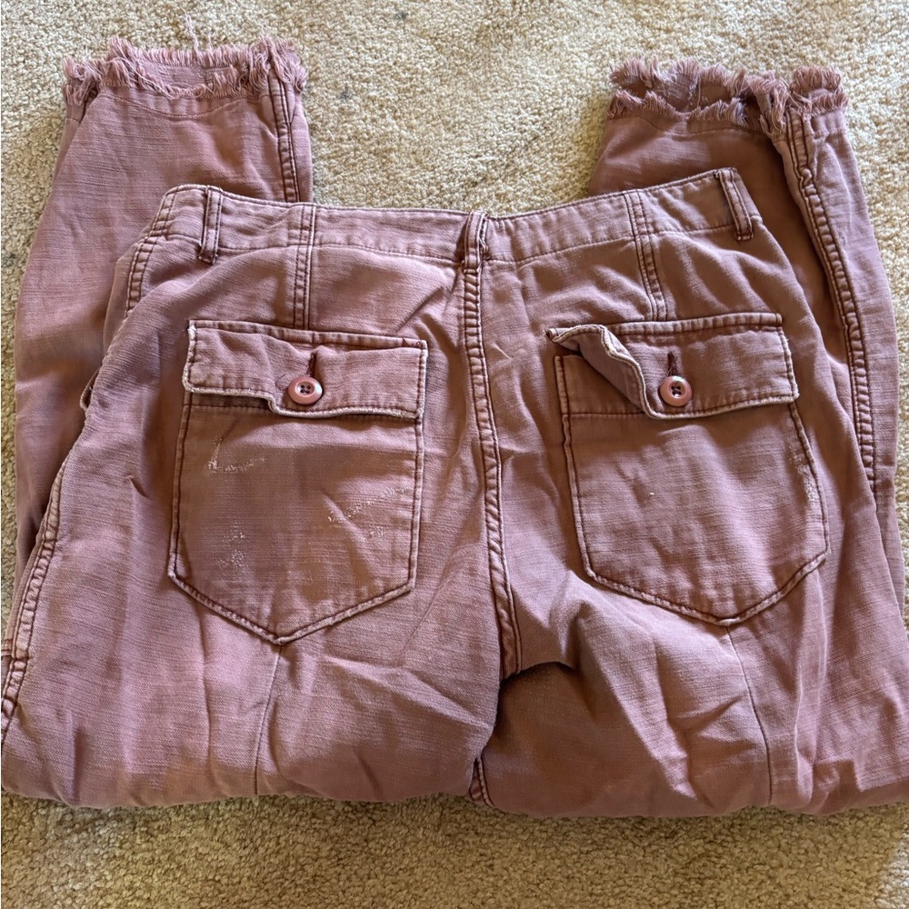 Free People Pink Distressed Crop Jeans - Picture 2 of 3